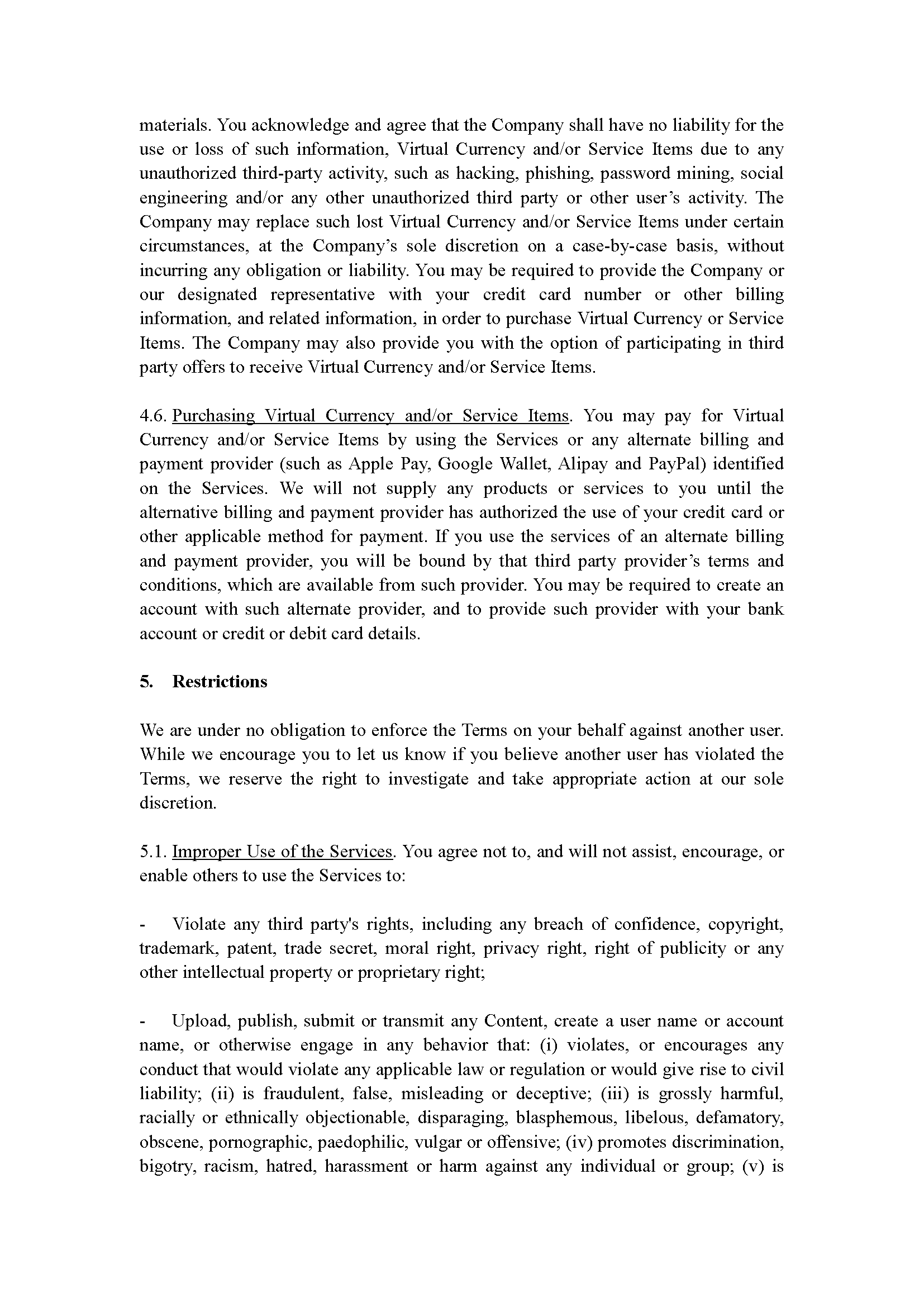 Terms of Service Page 10